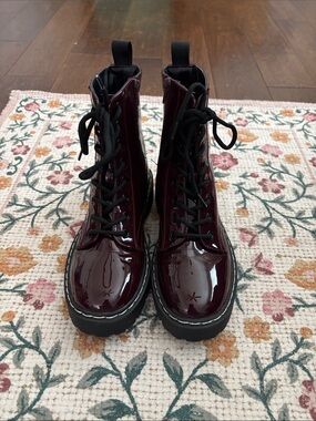 Sincerely Jules Burgundy Patent Lace-Up Platform Combat Boots